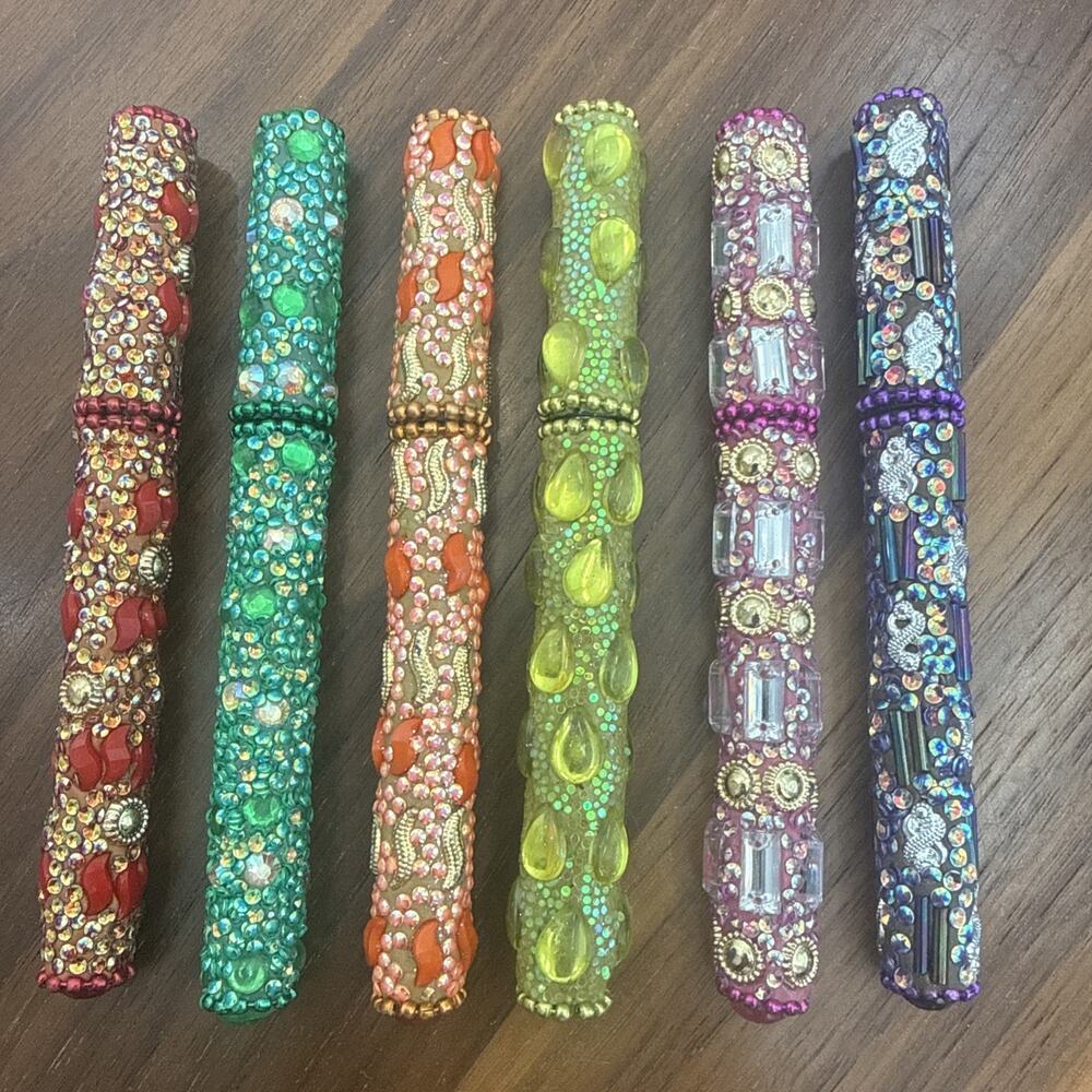 Set of 6 Handcrafted Rajasthani Decorative Pens 5 Inch Multicolor Made In India